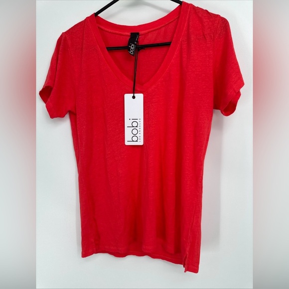 Bobi Los Angeles Small V NECK Linen Rayon Top Ladybug Red $75 - Picture 1 of 4